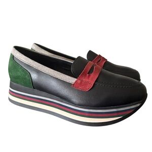Girotti Women’s Italian Designer Platform Loafers Black Leather Size 9 (39) NWOB